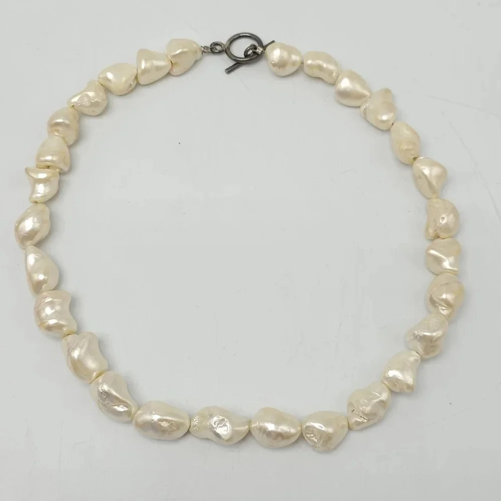 Sterling Silver .925 Stimulated Baroque Pearl Choker Necklace Vintage